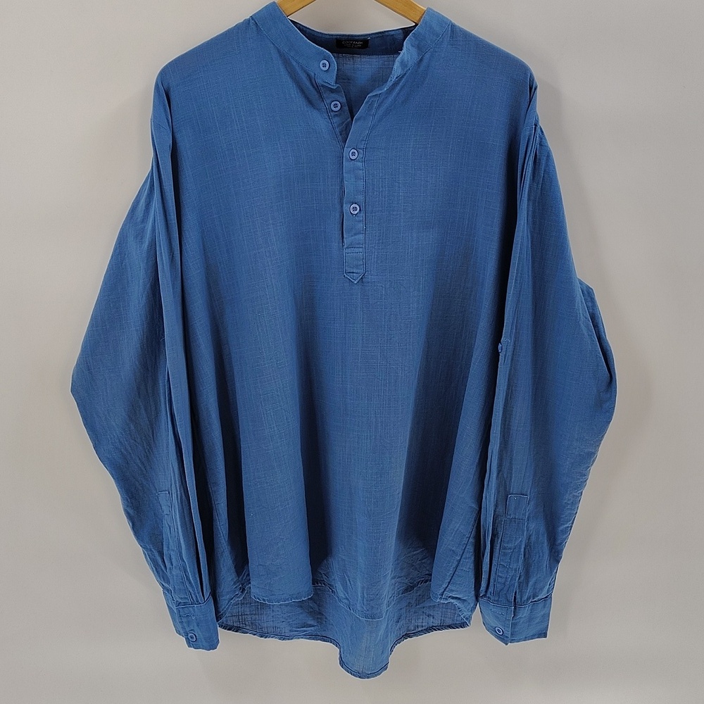 Coofandy Women’s Blue Button Front Long Sleeve Shirt Blouse Size Large